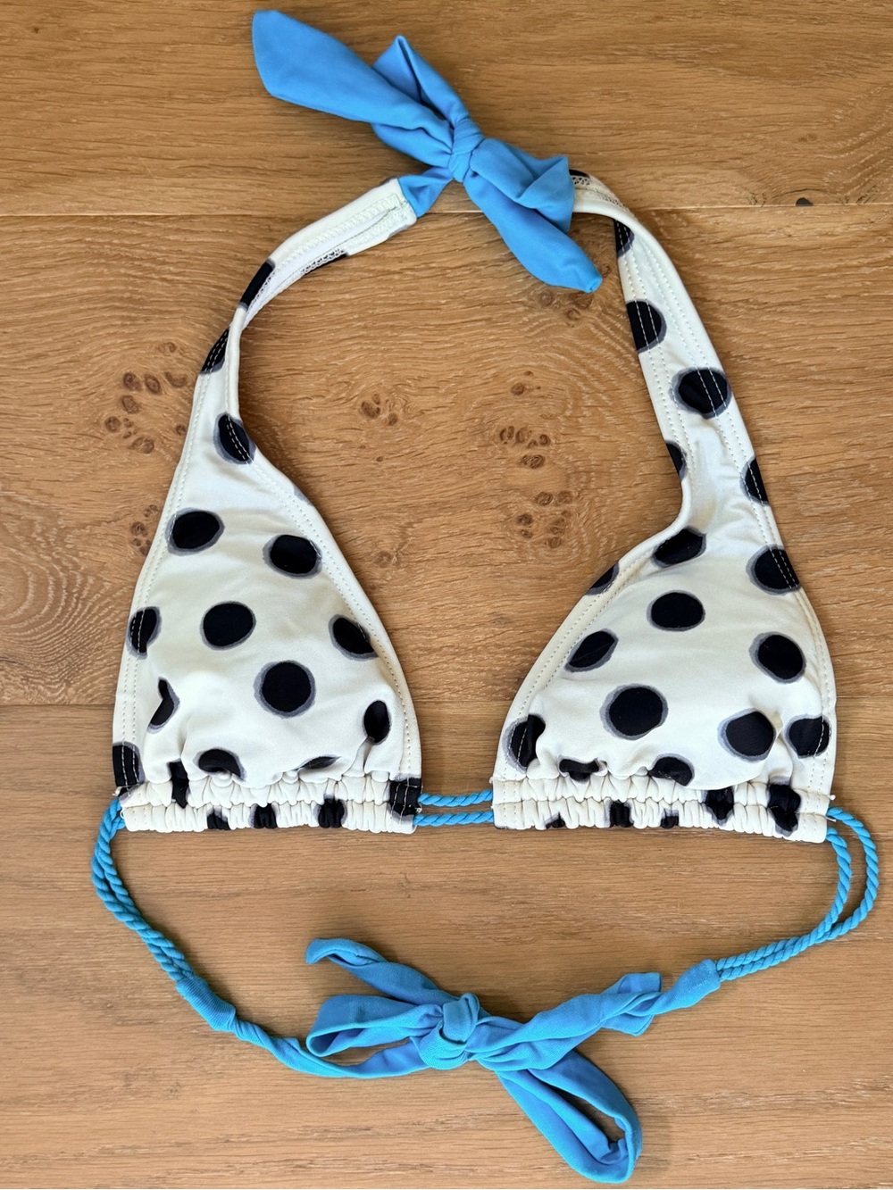 Hula Honey Polka Dot Triangle Bikini Top White Black Blue Contrast Colorblock S